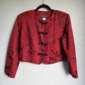 Vtg 90s Norton McNaughton 6 Jacquard Chinese Knot Button‎ Cropped Blazer Red